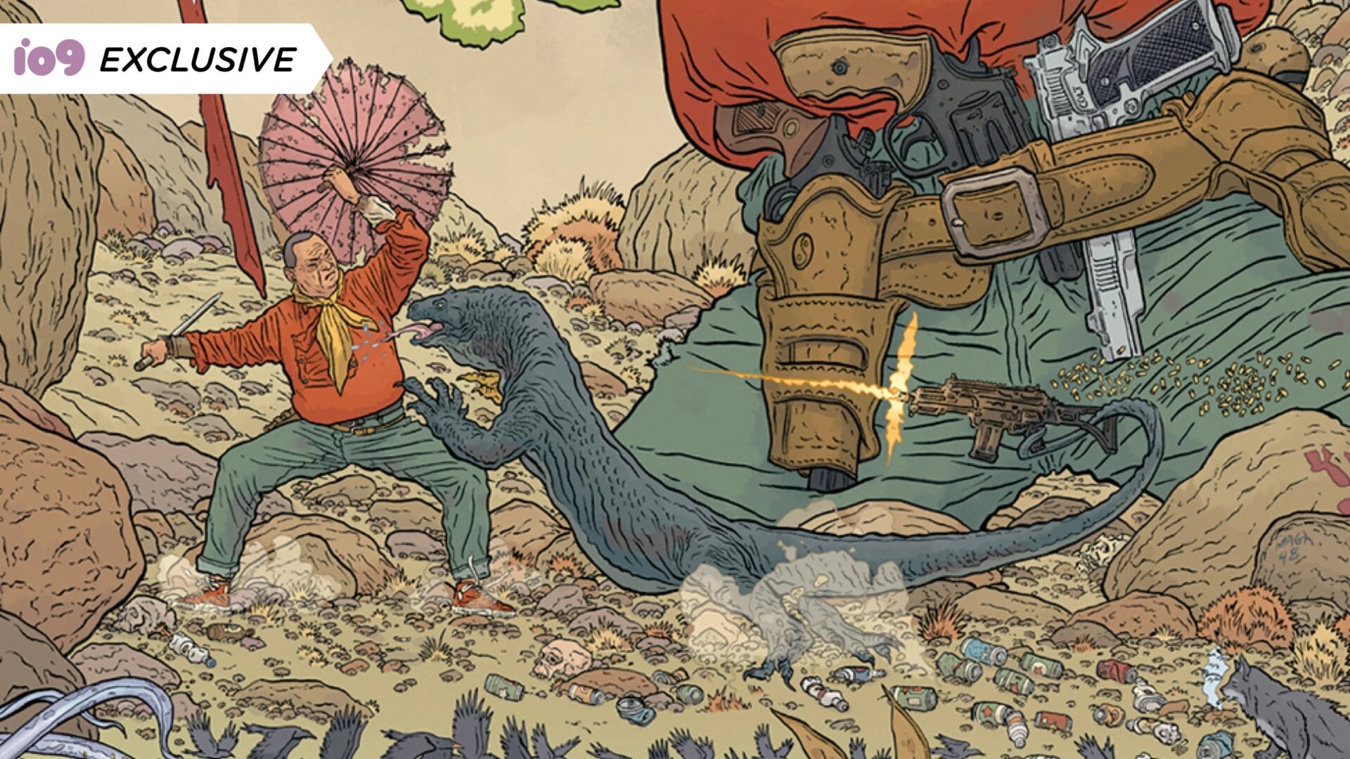 Inset of Shaolin Cowboy: Cruel to Be Kin #1 by Geof Darrow.