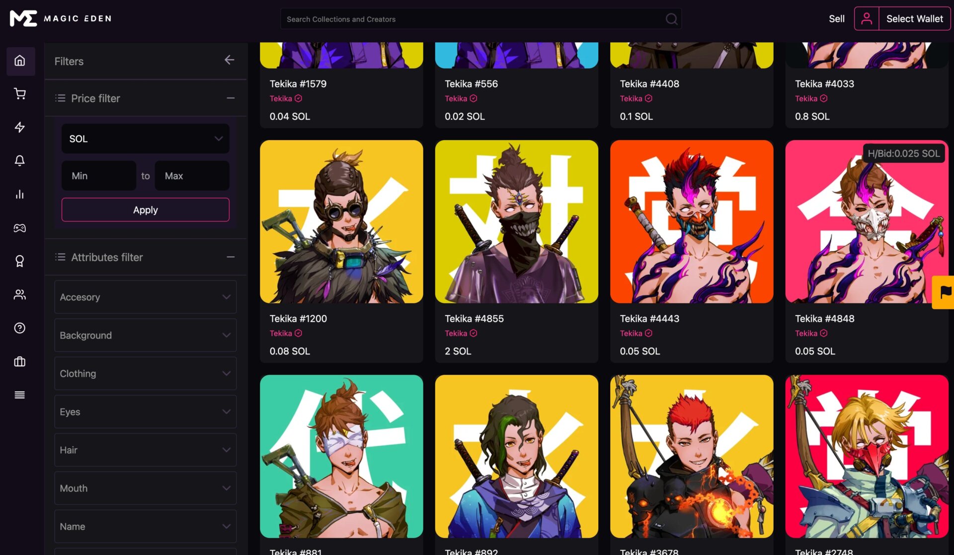 Screenshot: Magic Eden / Tekika NFTs