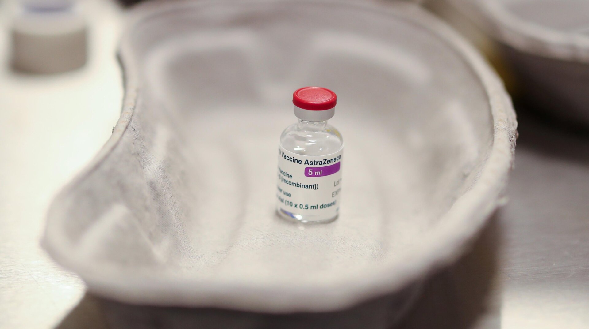 A vial of the covid-19 AstraZeneca vaccine.