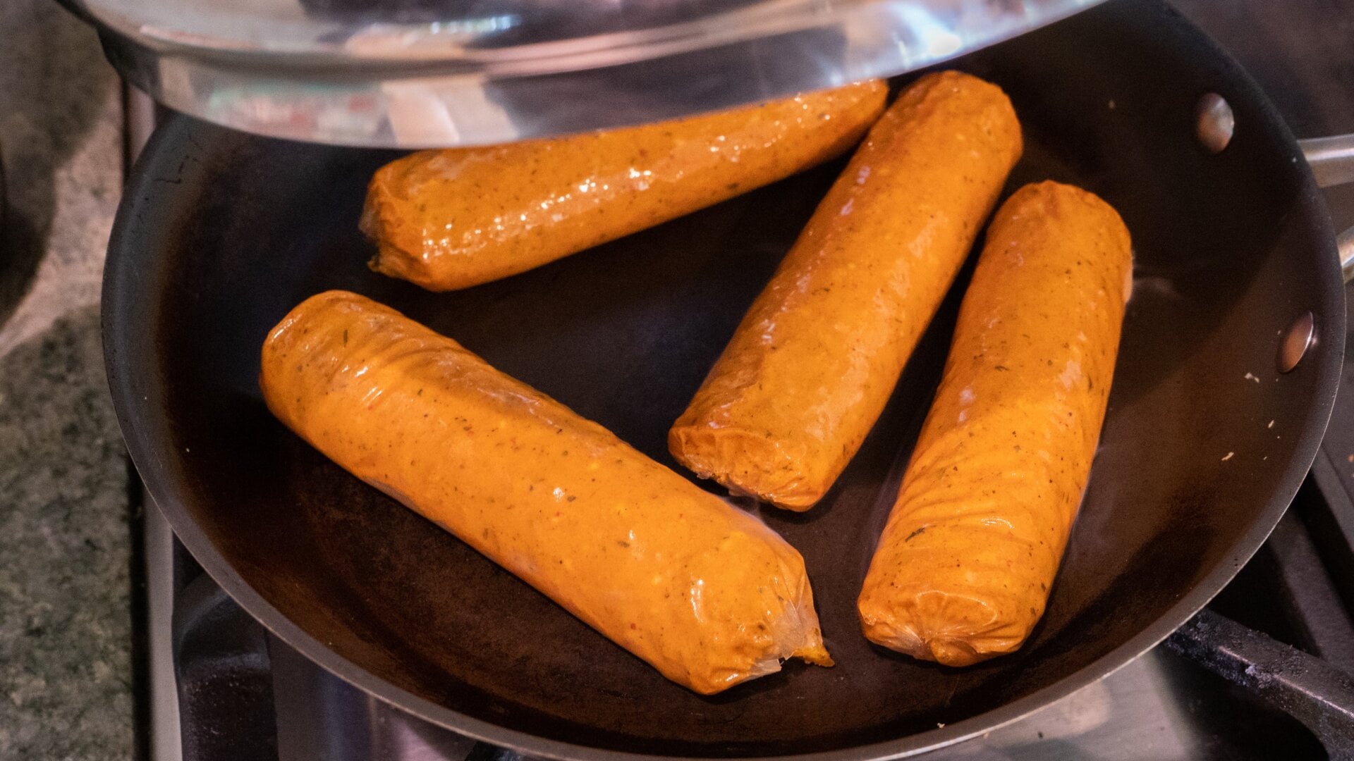 These lumpy veggie dogs look more appetizing once they’re browned. 