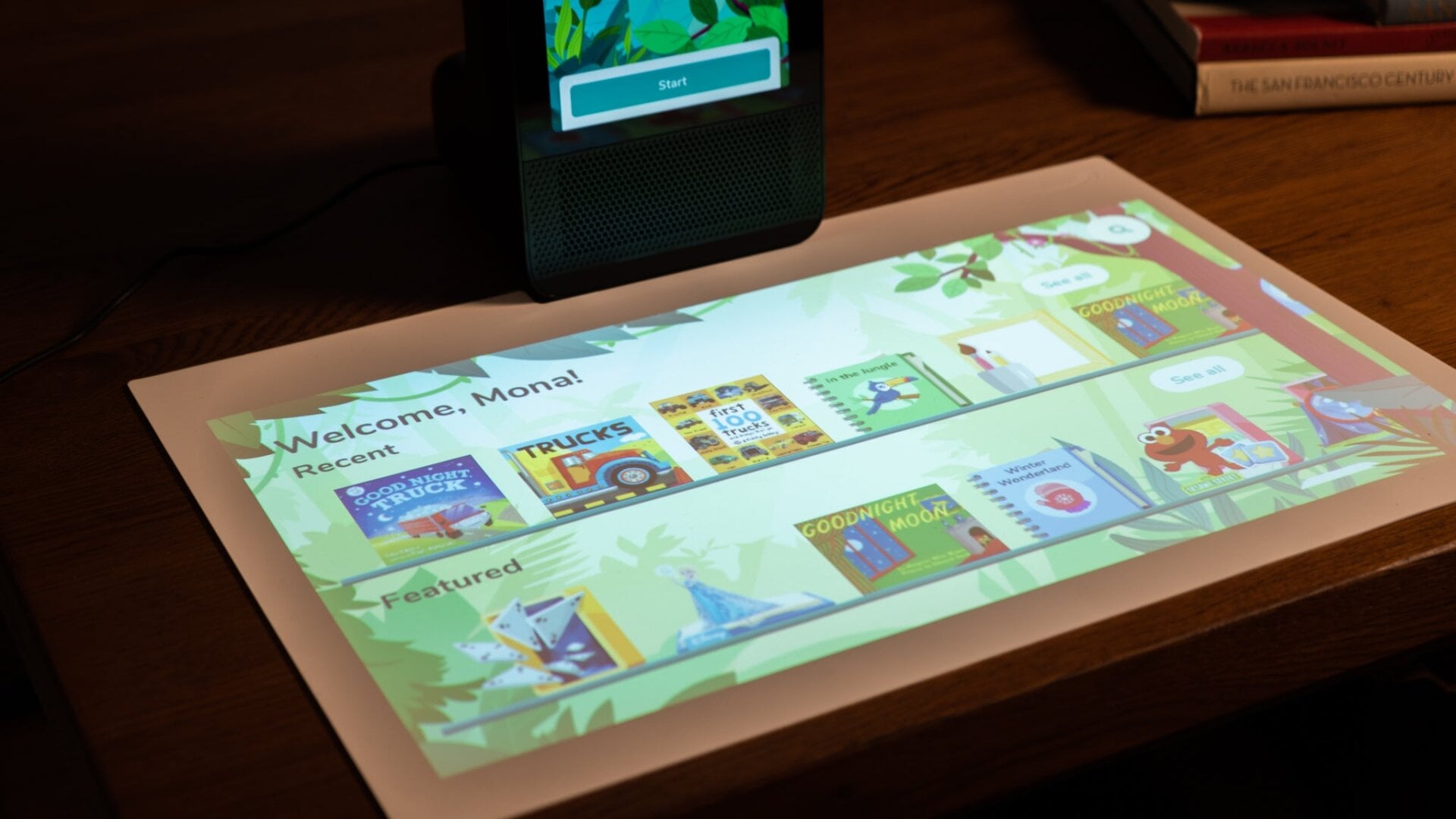 Amazon Glow’s interface is relatively straightforward, with shelves for each section of content. 