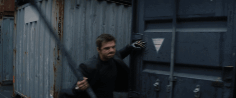 The updated scene of Bucky attacking a mercenary with a pipe in “The Power Broker.”