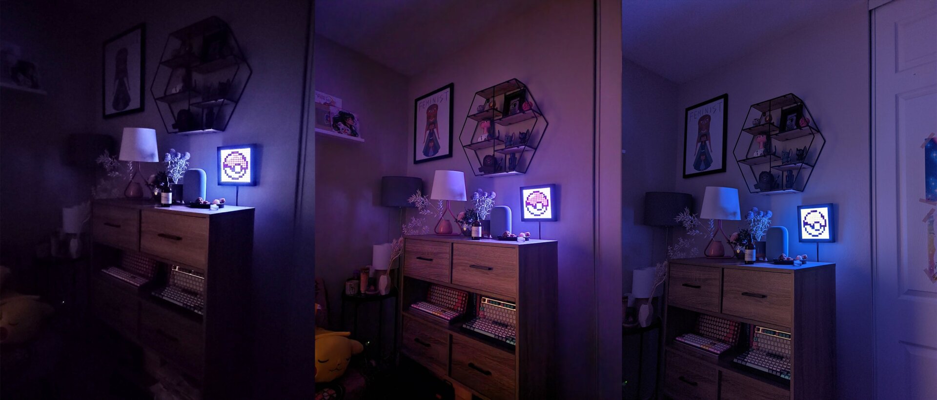 From left to right: indoor night photo samples from the Motorola Edge+, the Samsung Galaxy S22 Ultra, and the Google Pixel 6 Pro. 