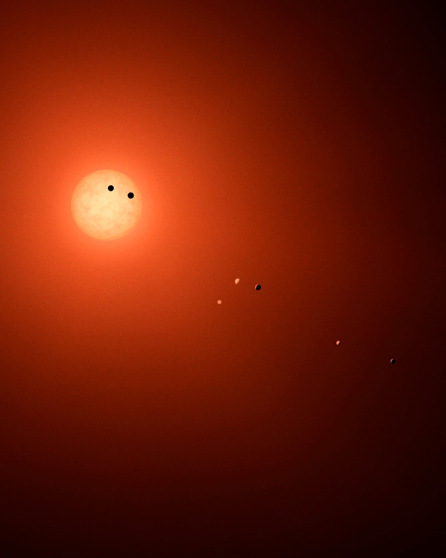 Image shows what the TRAPPIST-1 system would look like from Earth, if we had a telescope powerful enough to see this level of detail.