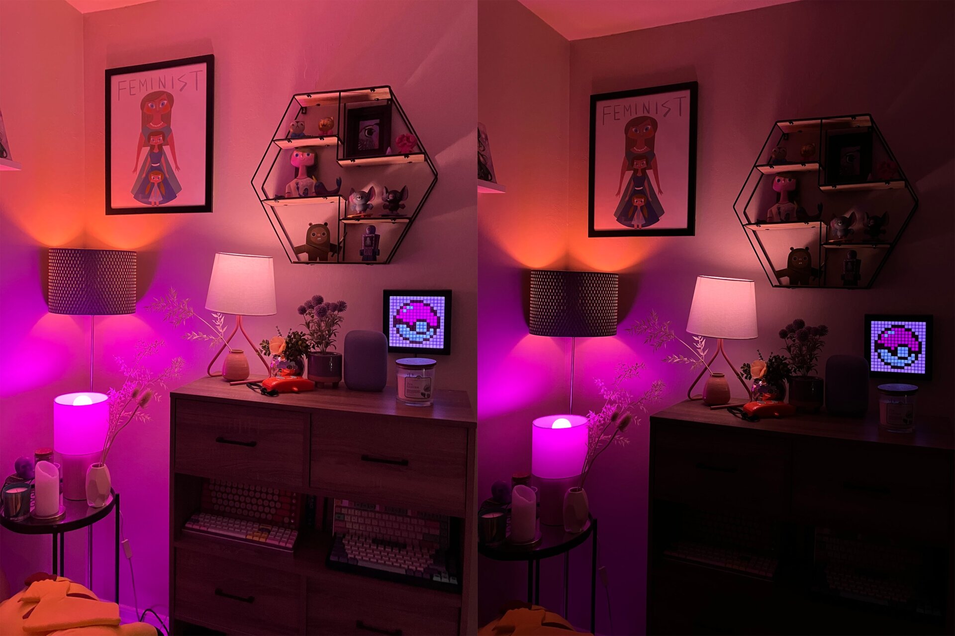 The iPhone SE can do shots in dim lighting, but it really depends on where you choose your focus point. These two photos were taken seconds apart.