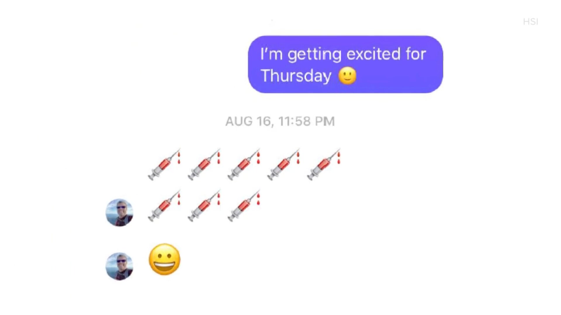 A text message exchange between an undercover agent and Stine as they set up a vaccination.