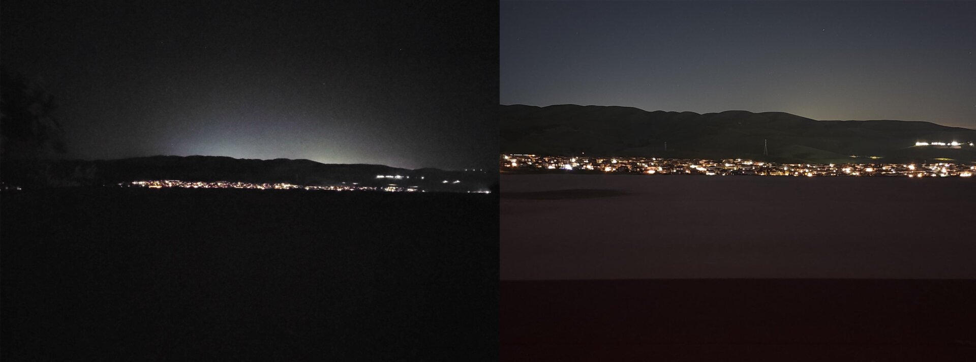 From left to right: outdoor night photo samples of the Motorola Edge+ and the Samsung Galaxy S22 Ultra.