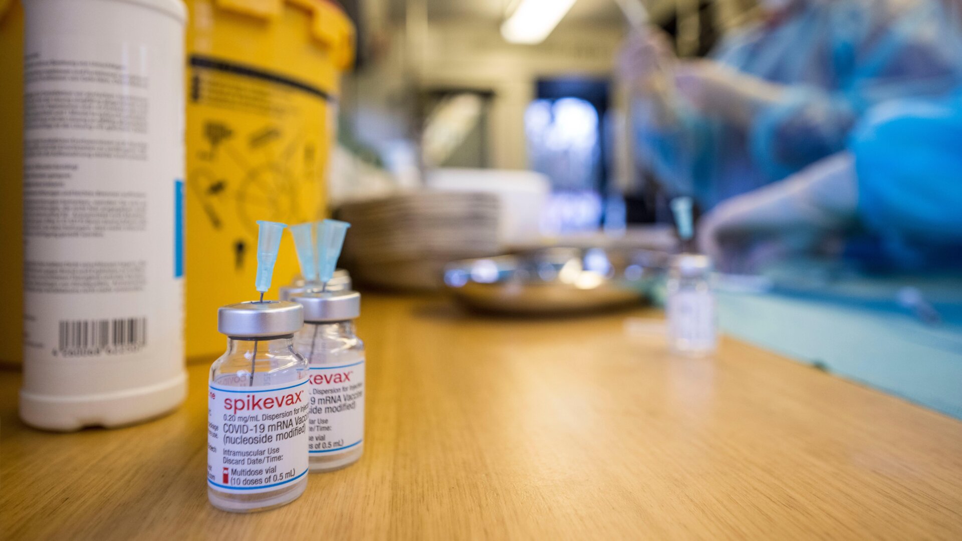 Vials of Moderna’s covid-19 vaccine, formally known as Spikevax.