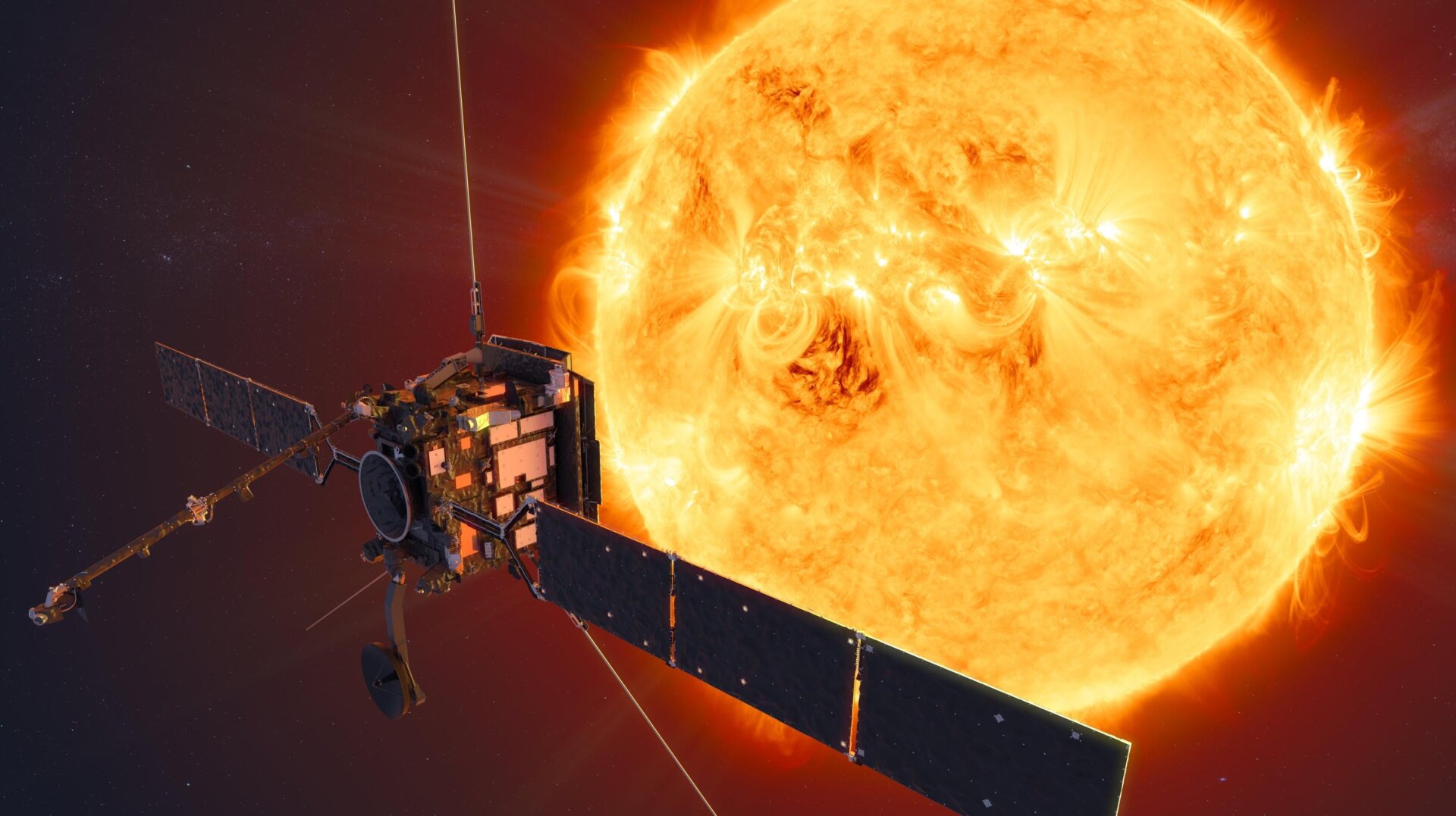 An artist’s impression of Solar Orbiter at its closest approach of the Sun.