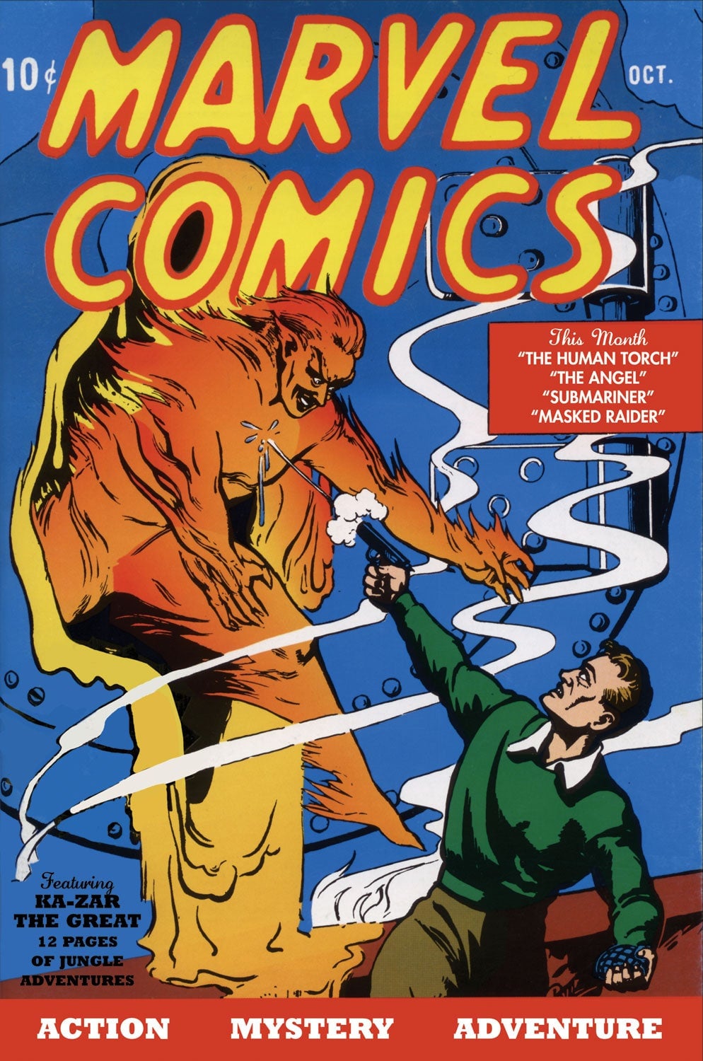 Marvel Comics #1 featuring artwork by Carl Burgos, Al Anders, Bill Everett, and Paul Gustavson