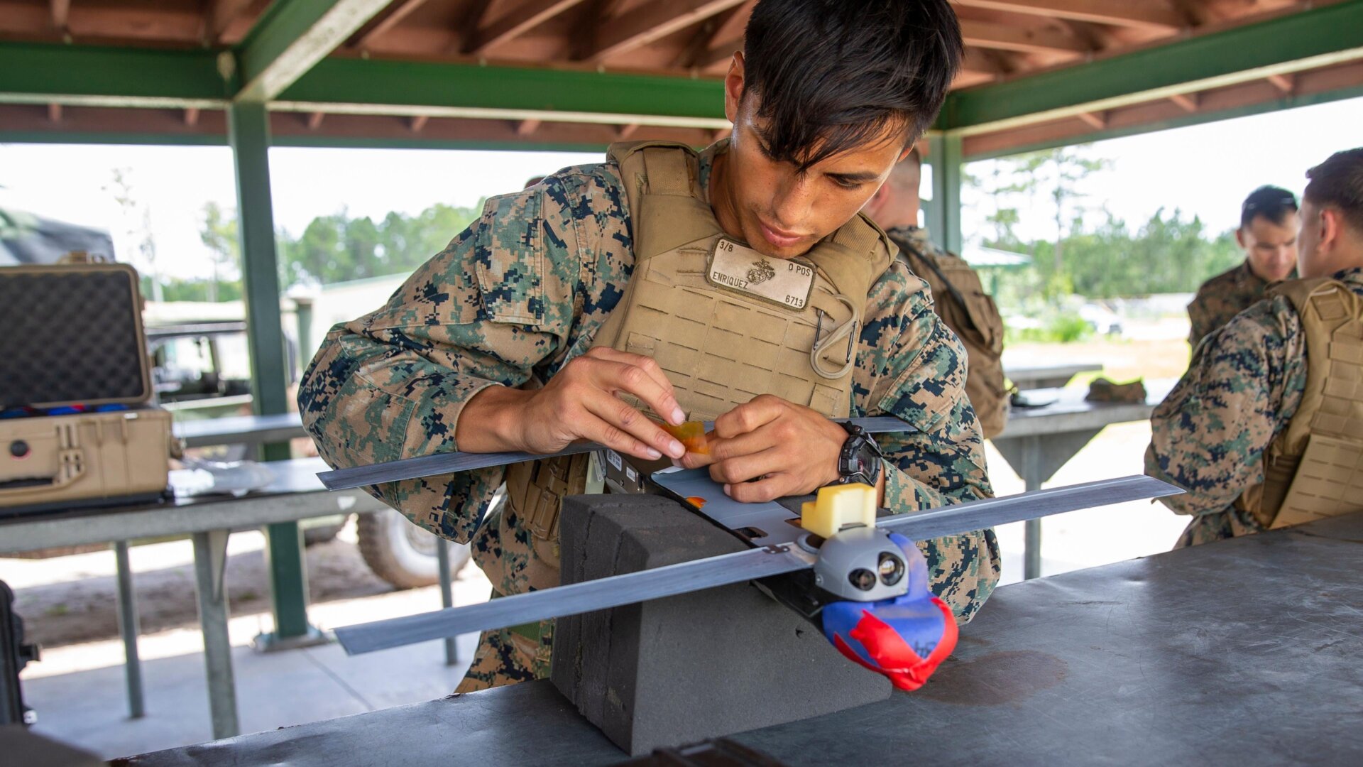 While the specs are still classified, the Phoenix Ghost is supposed to be similar to the Switchblade drone, seen here being prepared for launch during a training exercise at Camp Lejeune, North Carolina on July 7, 2021.