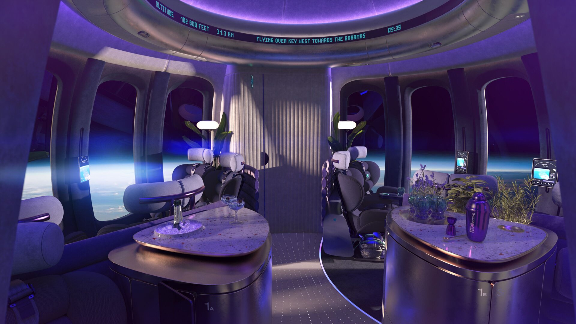 Conceptual view of the Space Perspective cabin interior. 