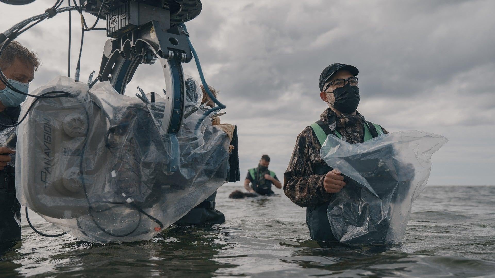 Eggers filming in the water.