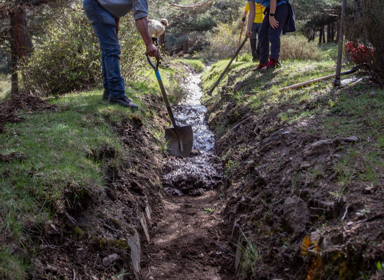 Water flowing through a cleared channel. 