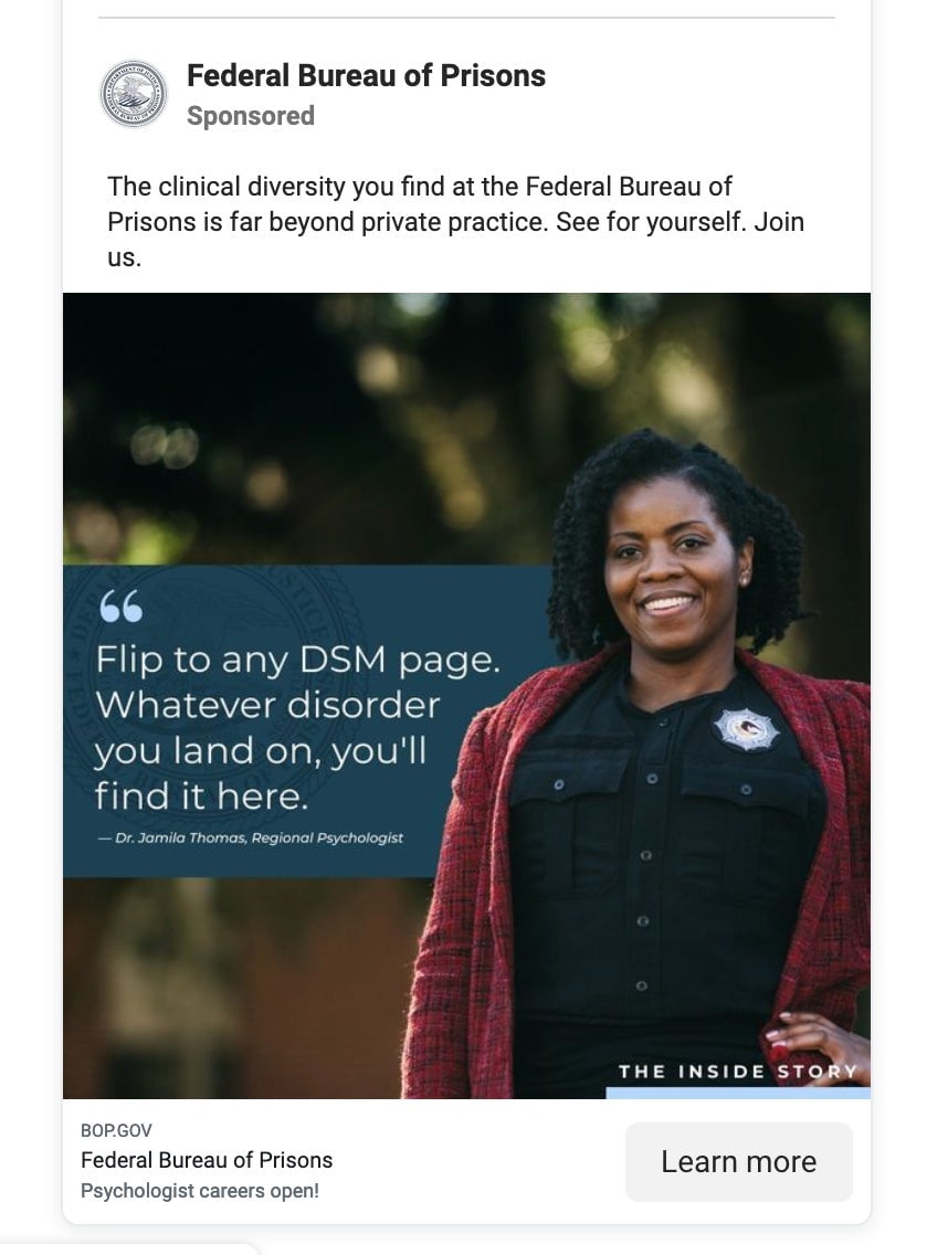 Screenshot: Facebook / Bureau of Prisons