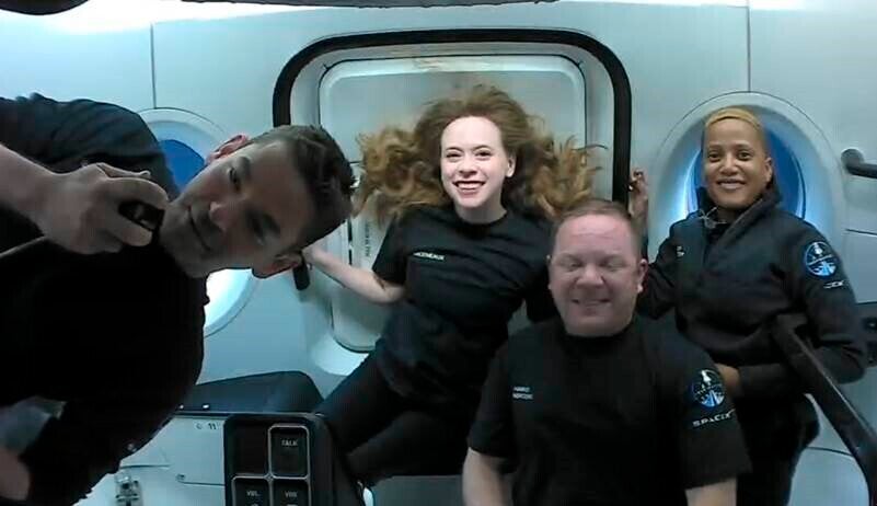 The Inspiration4 crew aboard the Resilience Crew Dragon capsule.