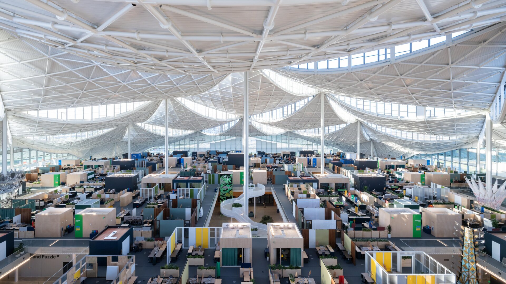 A bird’s eye view of the second floor workspace at Bay View.