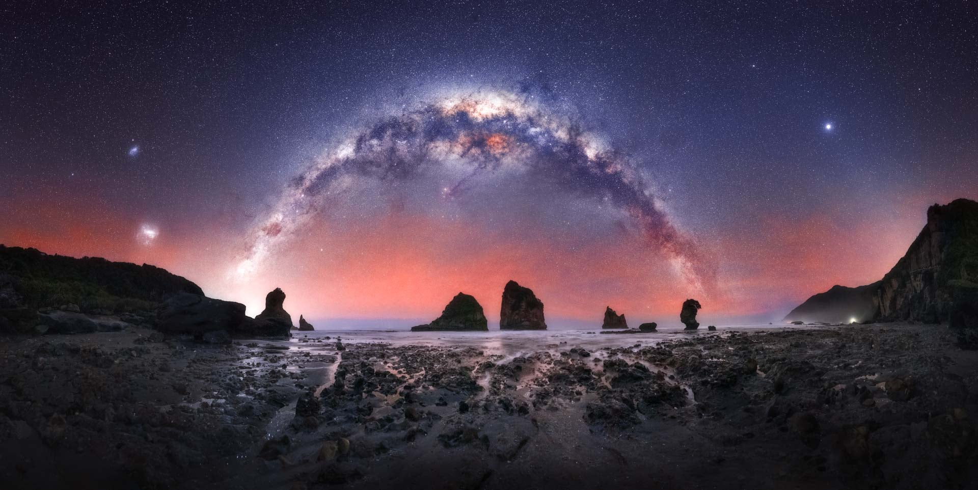 The fantastical colors of the Milky Way over New Zealand’s coast.