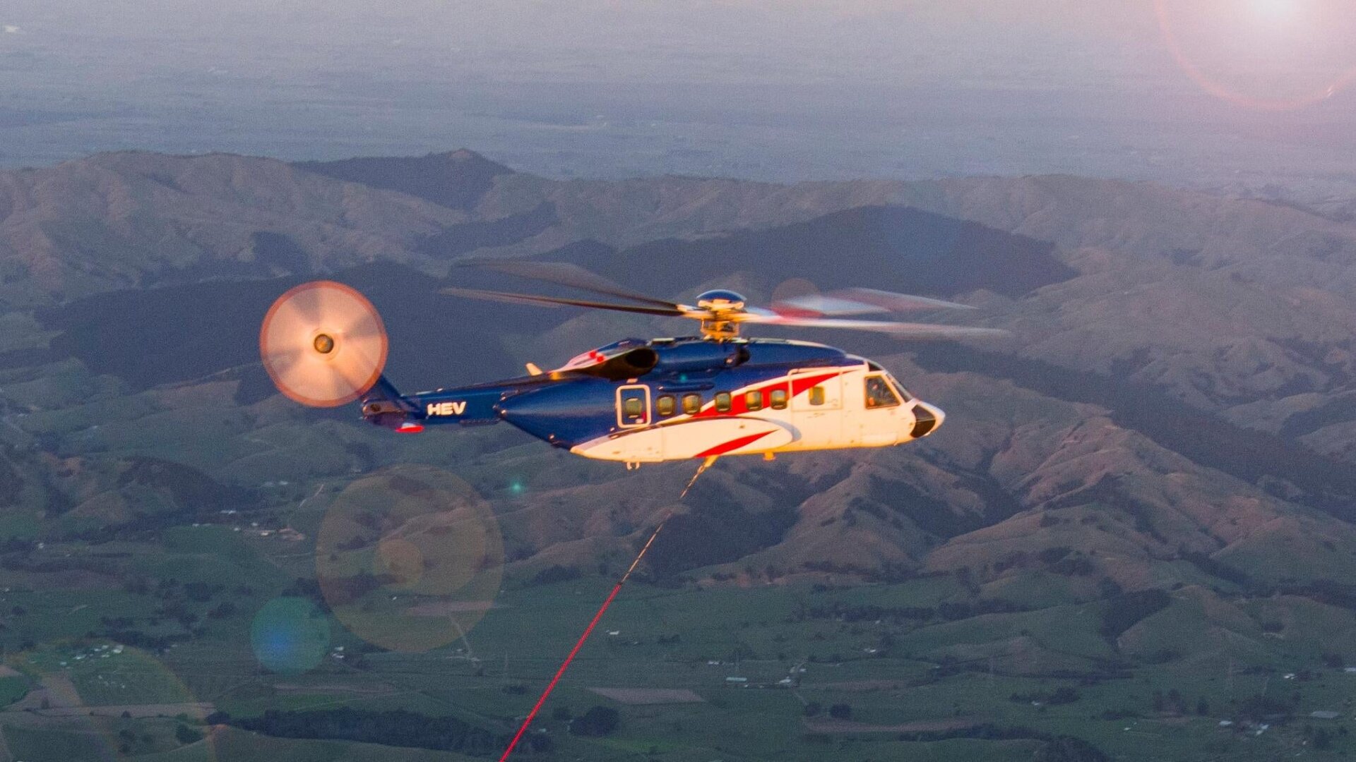 Rocket Lab’s recovery helicopter during tests.