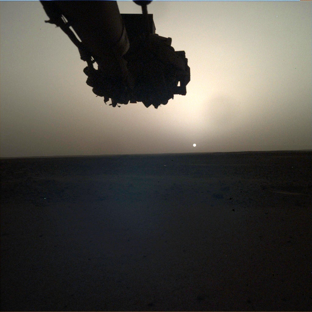InSight captured the Martian sunrise on April 10, 2022. This image was taken just after 5:30 a.m. Martian time. 
