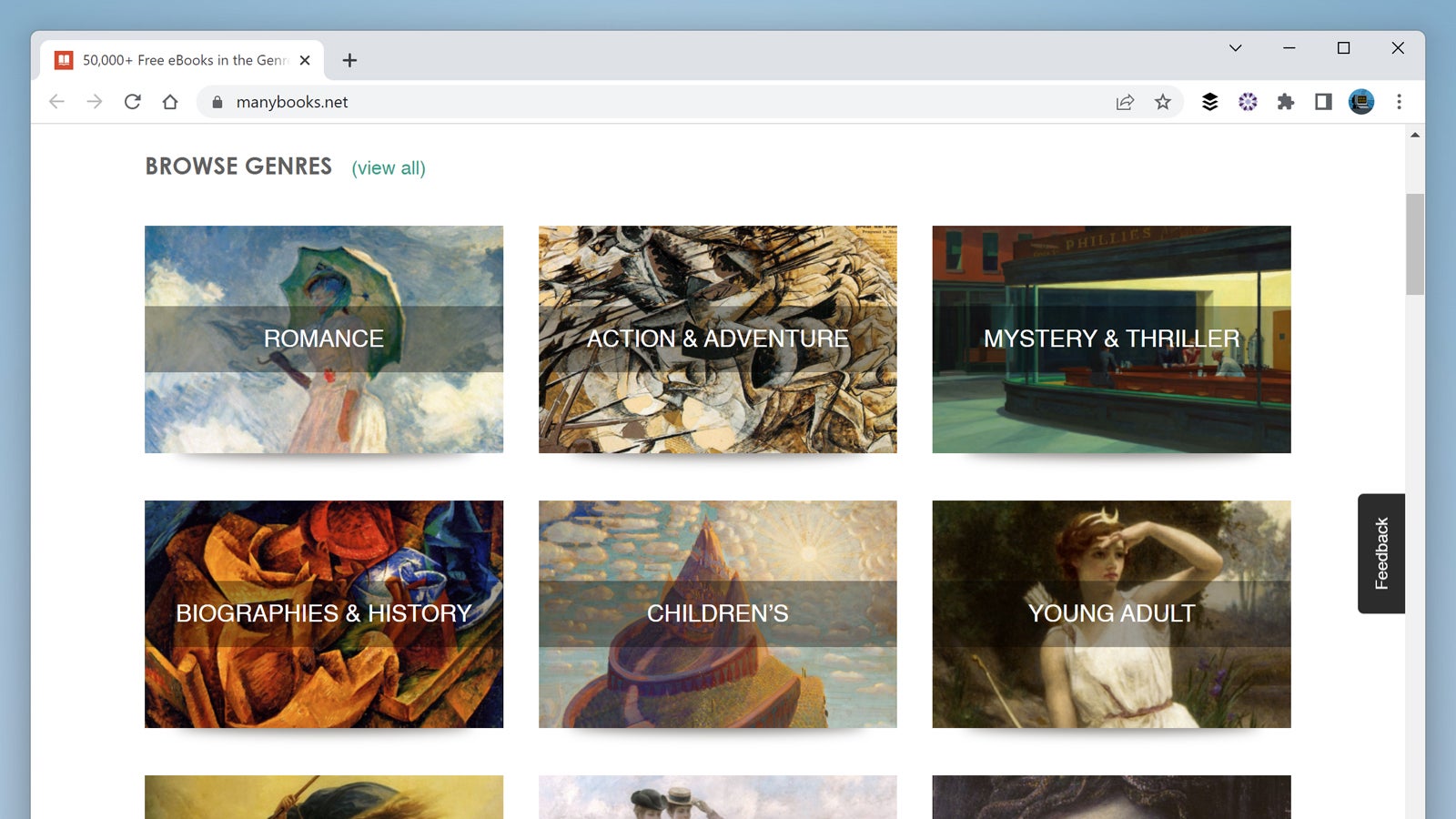 Manybooks lets you browse e-books by genre.