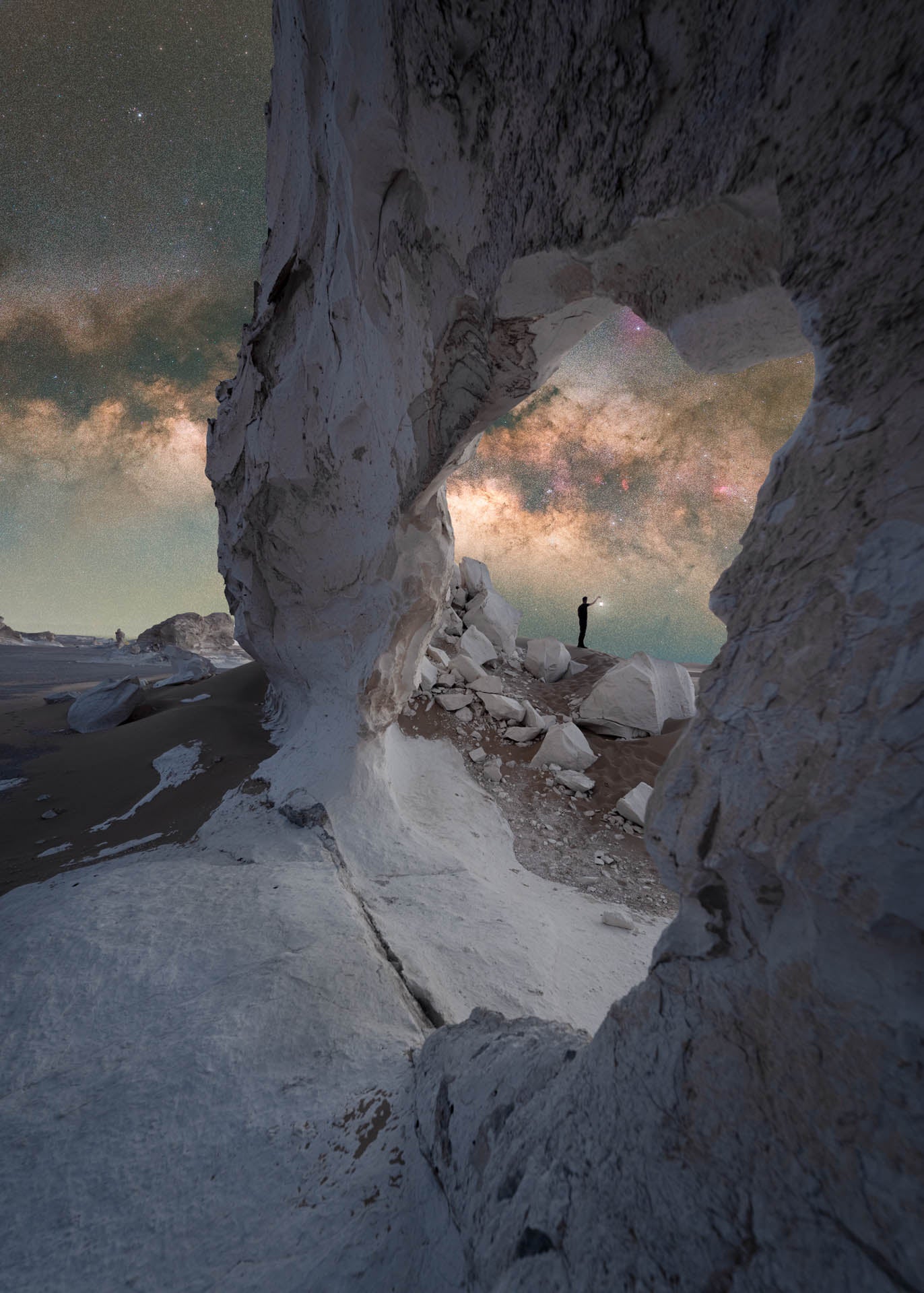 The galaxy seen through a natural arch in Egypt.