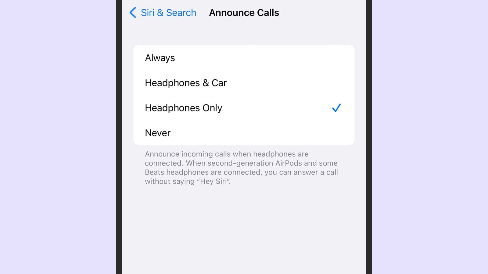 Siri can answer calls, but only via headphones