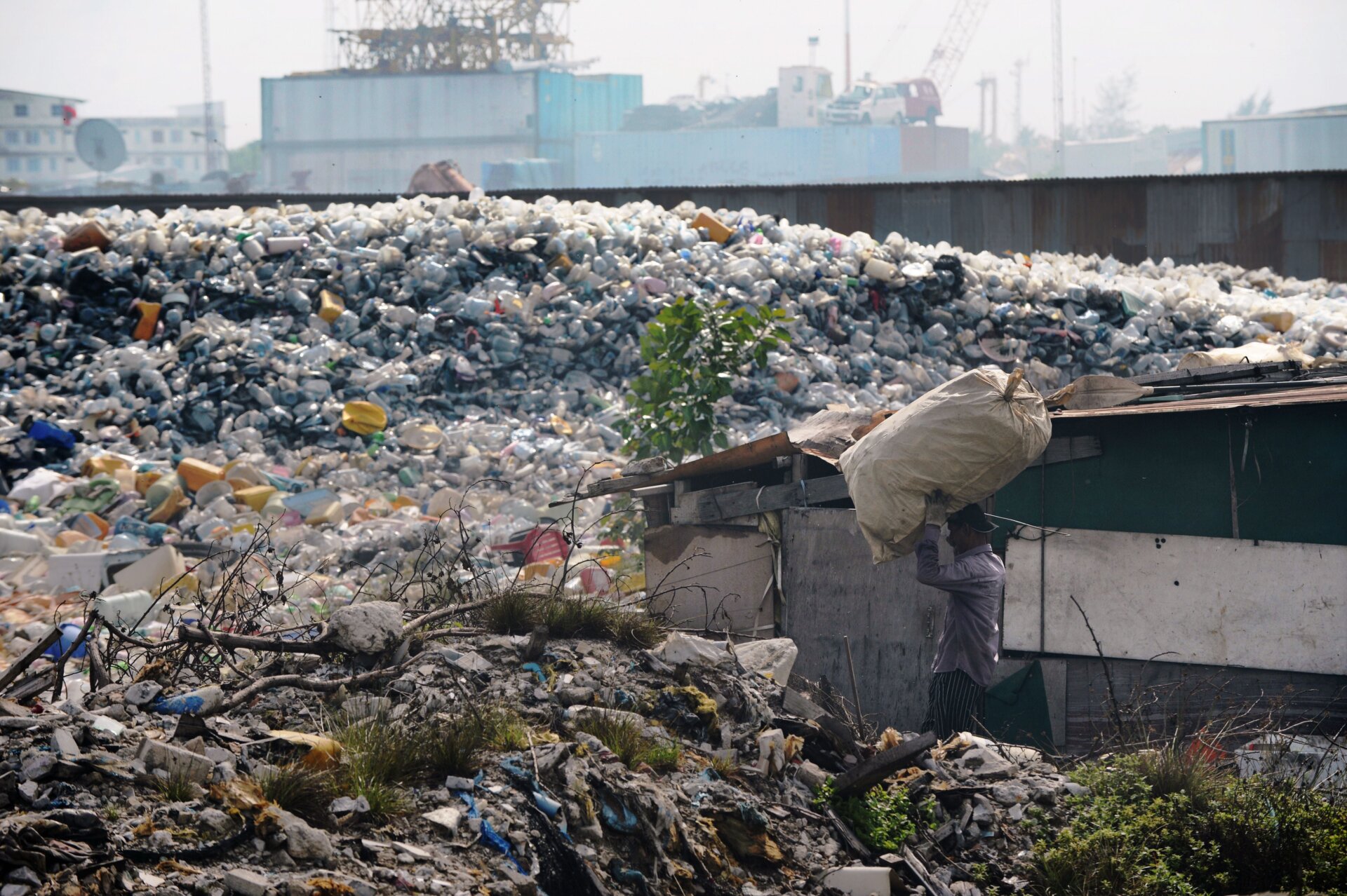 In this September 2013 photo, a Bangladeshi immigrant named Fusin carries a sack of recyclables.