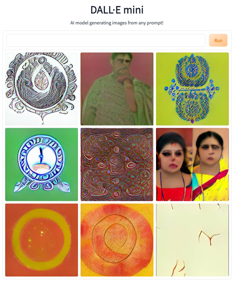 Gizmodo tried its own searches to verify the Rest of World report. In 10 consecutive no-prompt DALL-E mini runs, the results showed at least one image resembling a South Asian woman (or women) wearing a sari. 