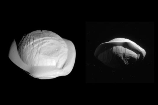 Two images of Pan taken by Cassini.