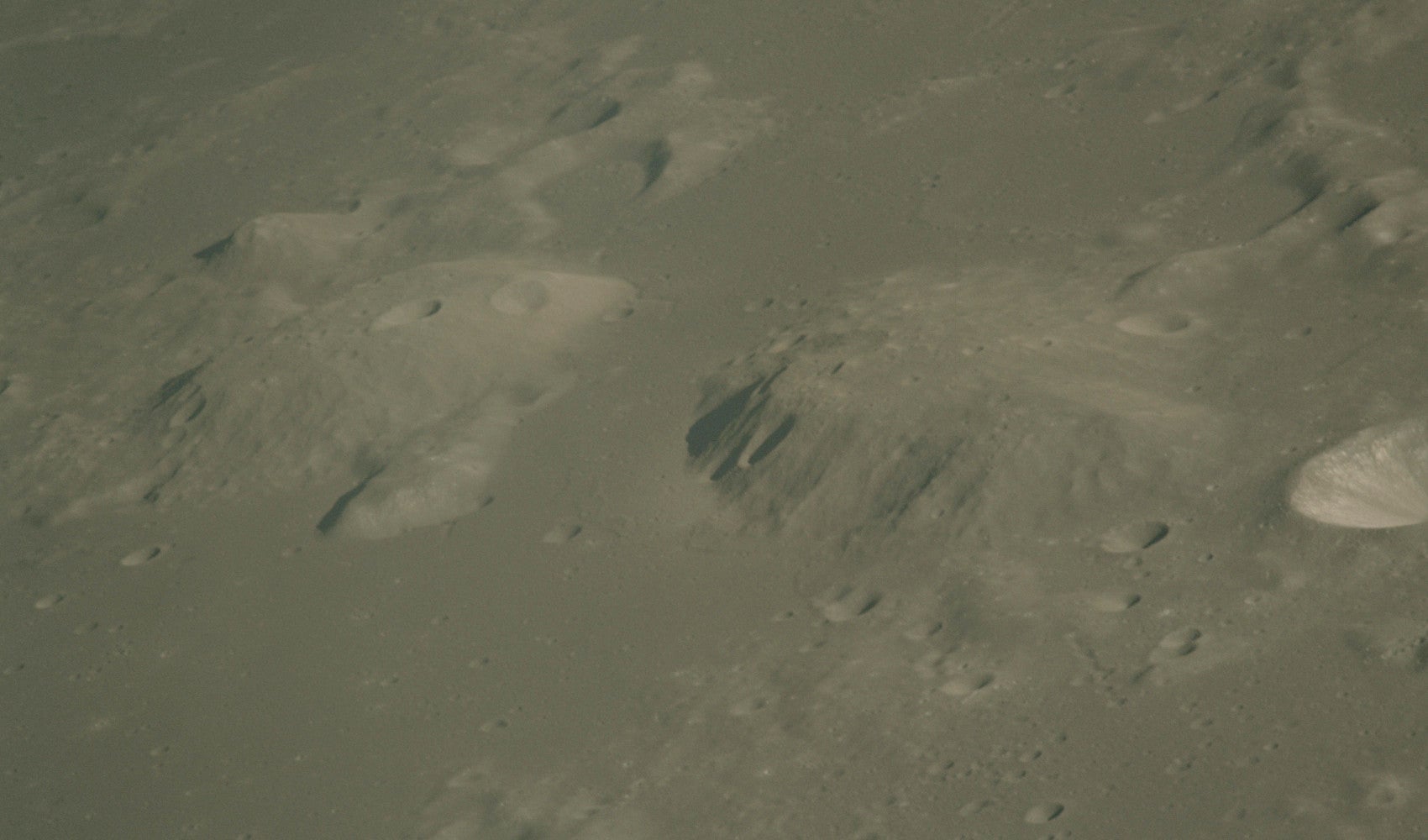 A side view of the Gruithuisen Domes, as photographed during the Apollo 15 mission. 