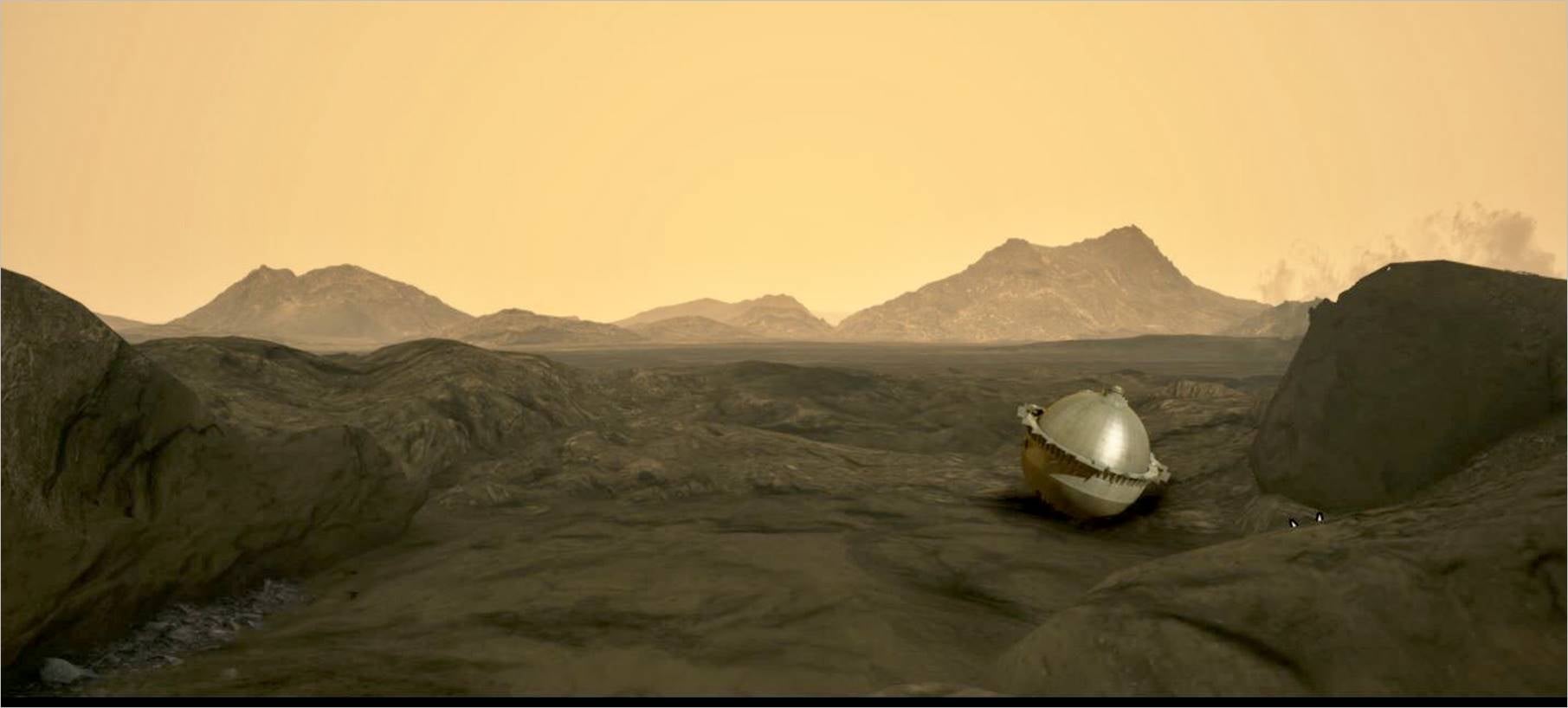 Artist’s conception of the DAVINCI probe on the surface of Venus.