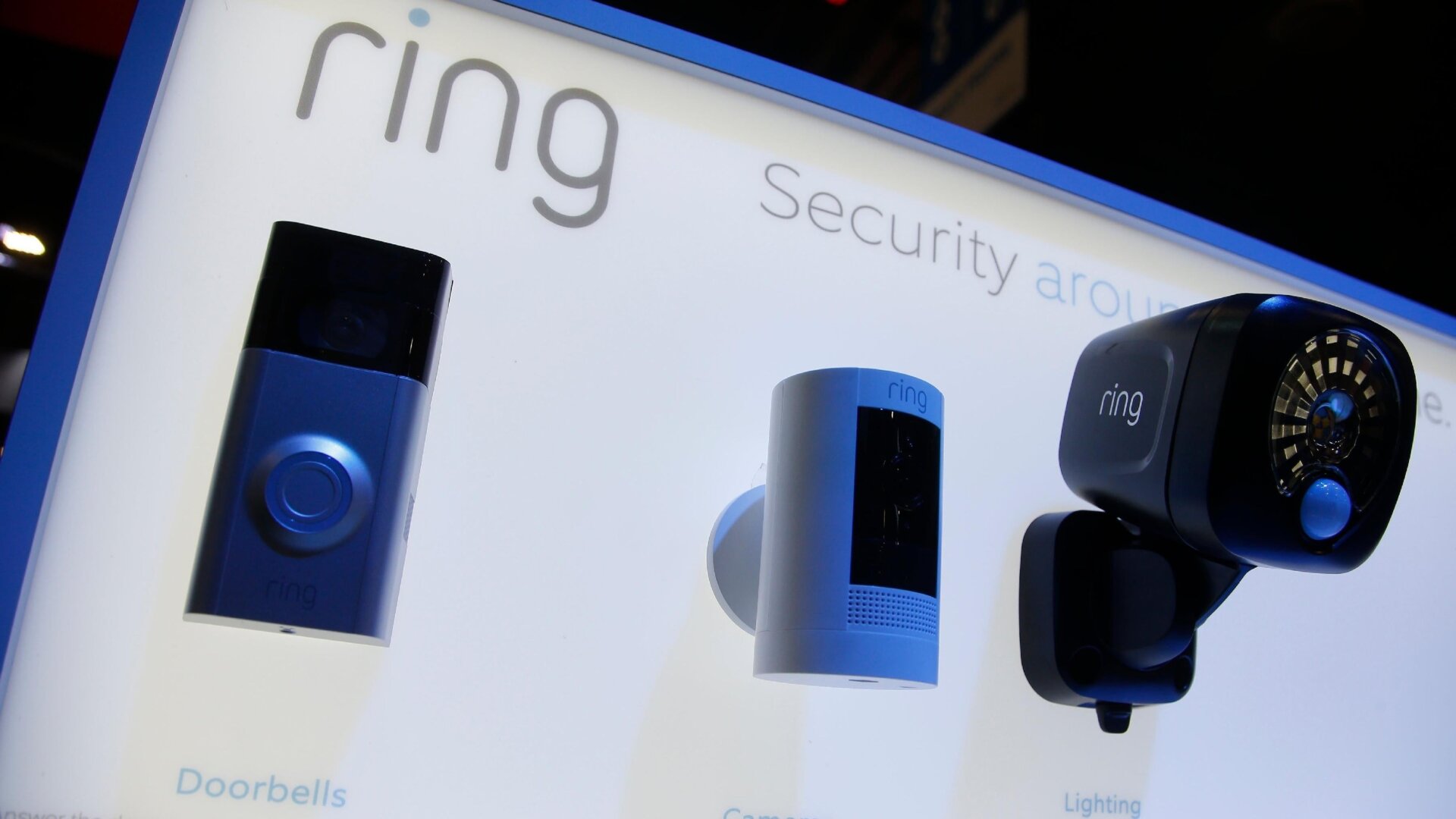 Amazon-owned Ring displays several products of their security line during the CES tech show Tuesday, Jan. 7, 2020, in Las Vegas.