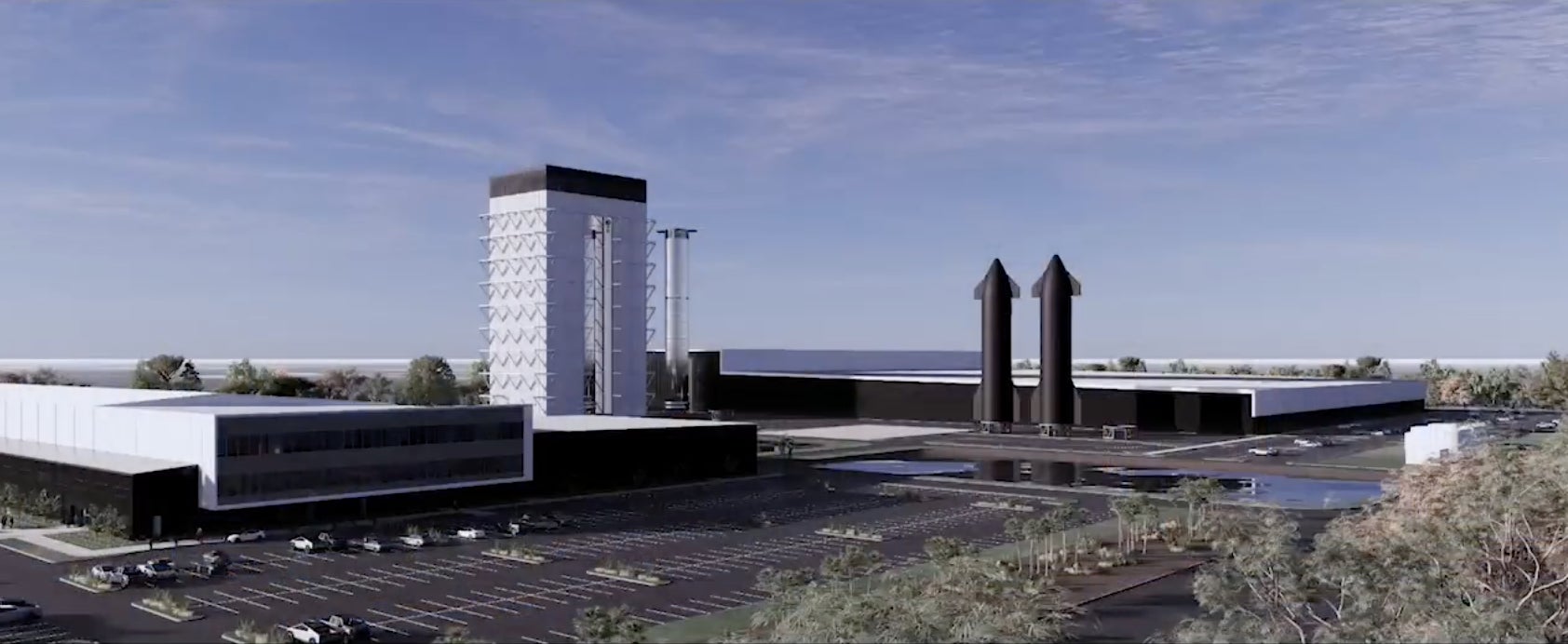 Conceptual image of a future SpaceX facility at Cape Canaveral in Florida. 