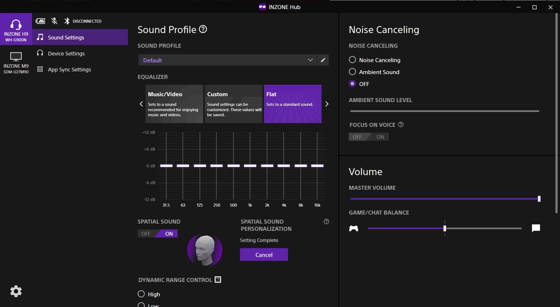 A screenshot of the Inzone Gaming Hub software.