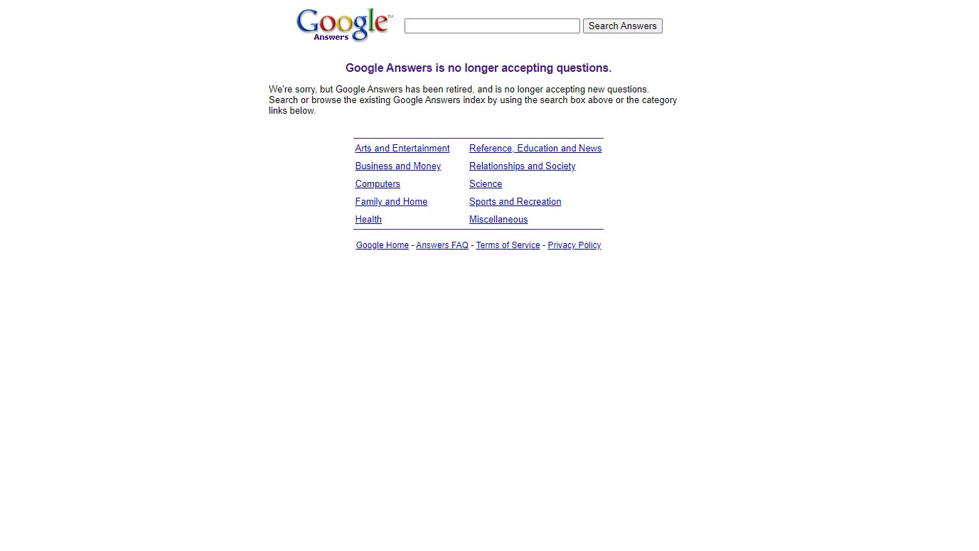 Google Answers today