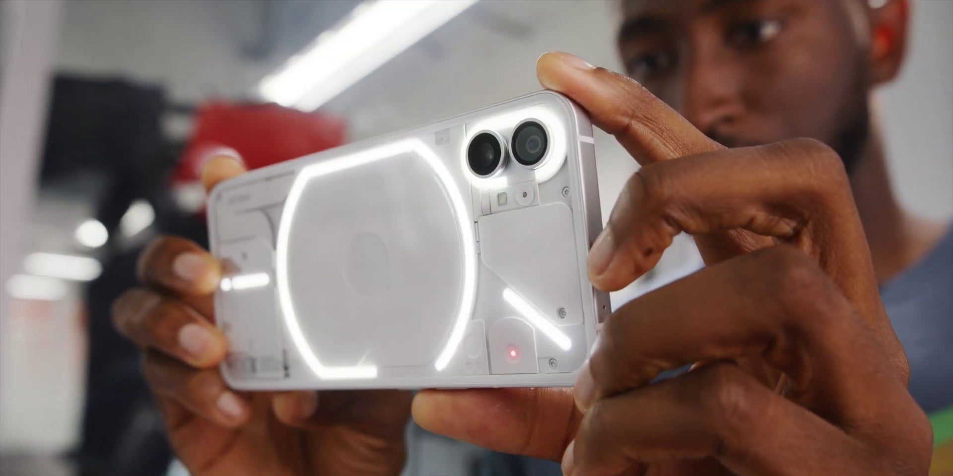 A look at the back side of the Nothing Phone (1) in Marques Brownlee’s video.