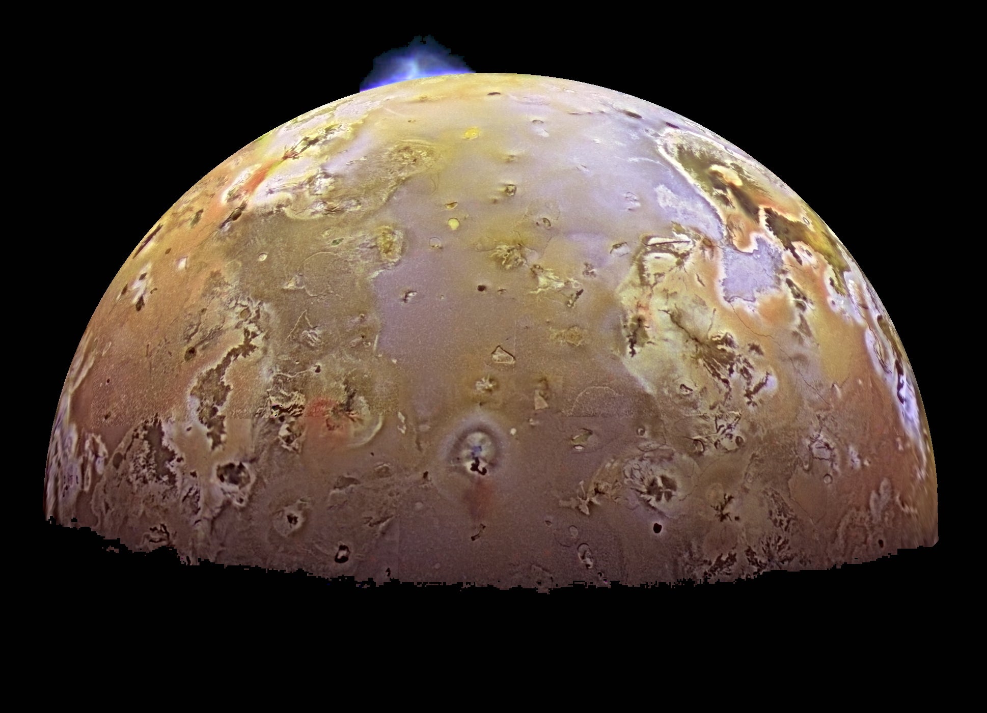 A volcanic eruption on Io, as seen by the Galileo spacecraft in 1997.