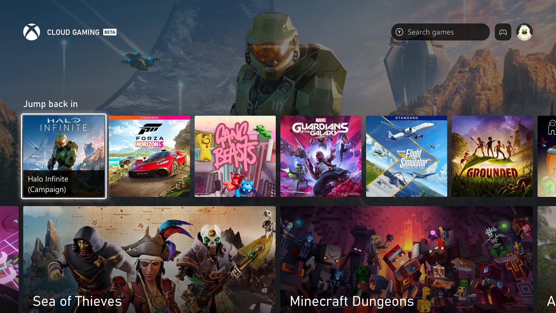 A closer look at the interface of Xbox Game Pass on Samsung Smart TVs. 
