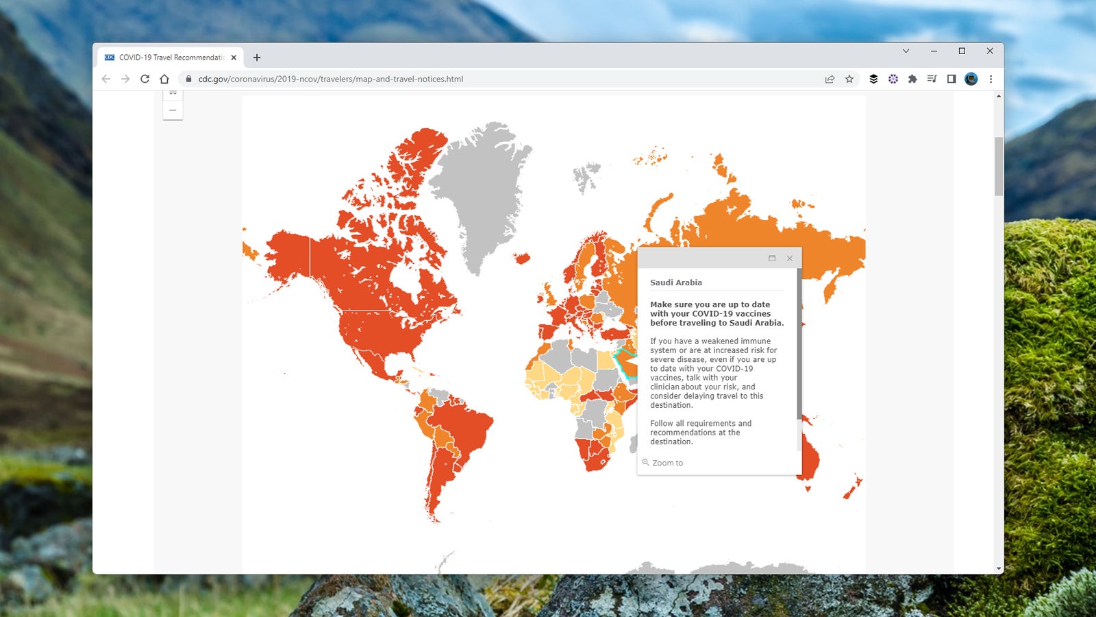 The CDC will tell you how widespread covid-19 is in a country.
