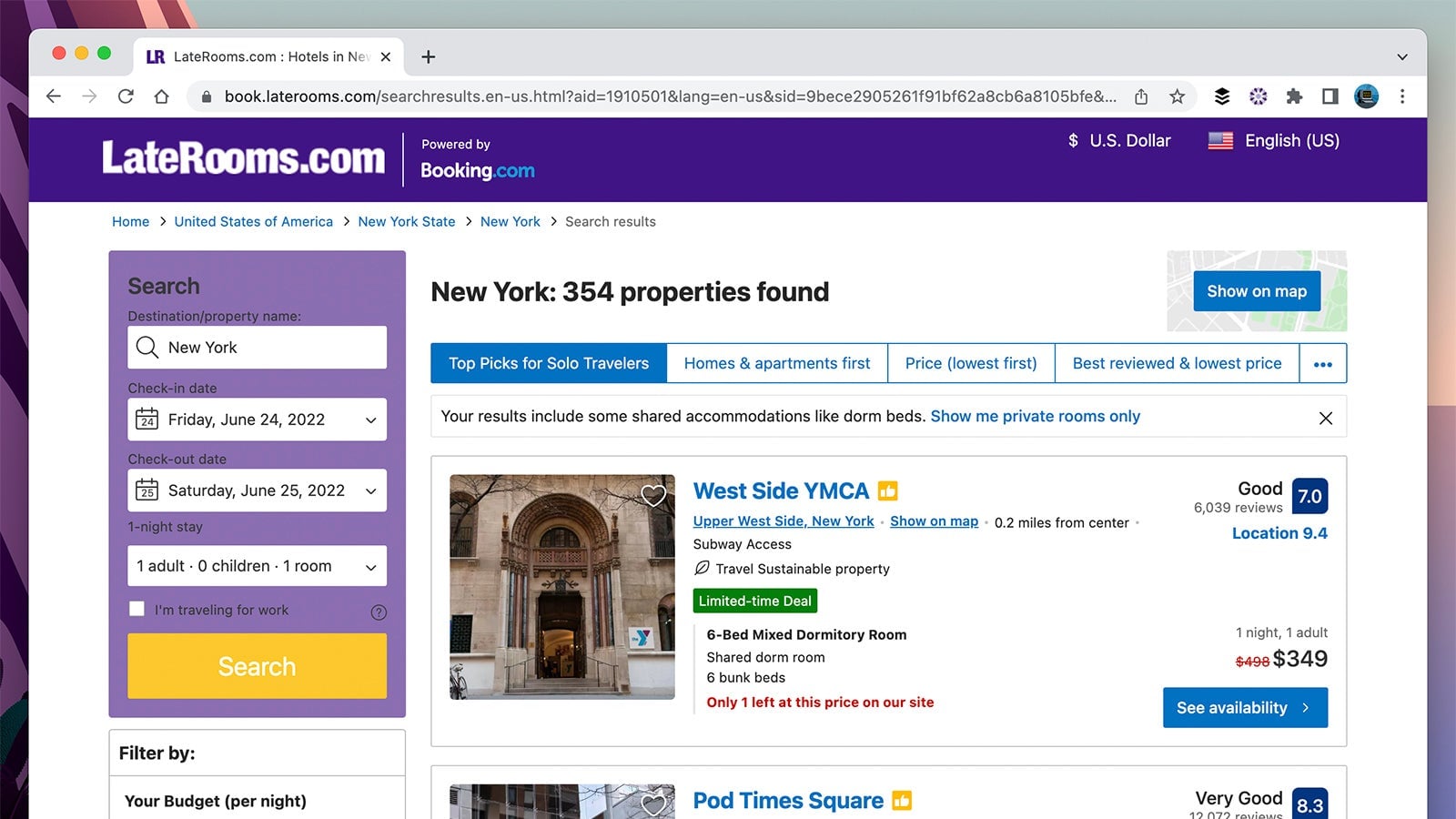 Screenshot: LateRooms.com
