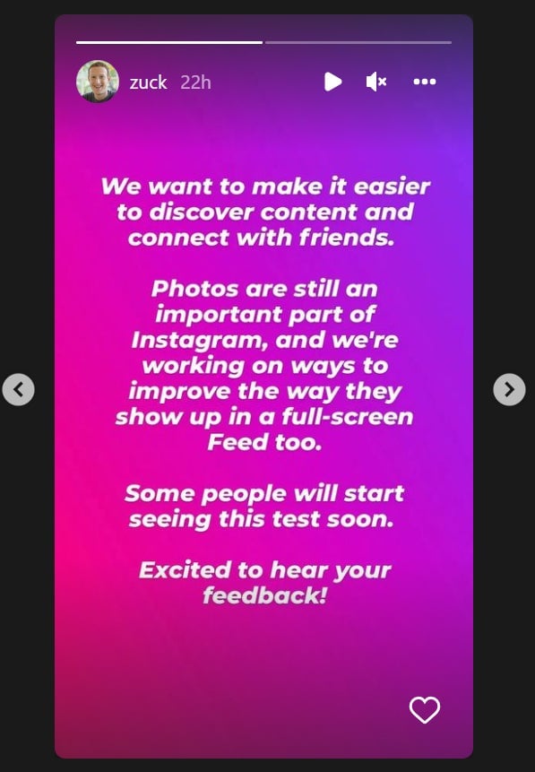 To try to get ahead of likely user concerns, Zuckerberg claims that photos will still remain an important part of the platform.