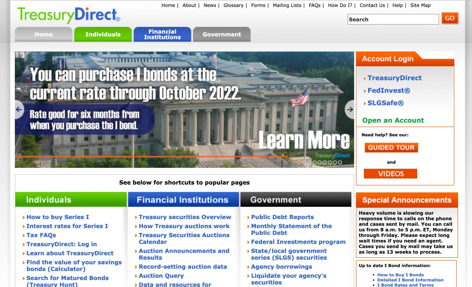 Screenshot: Treasury Direct