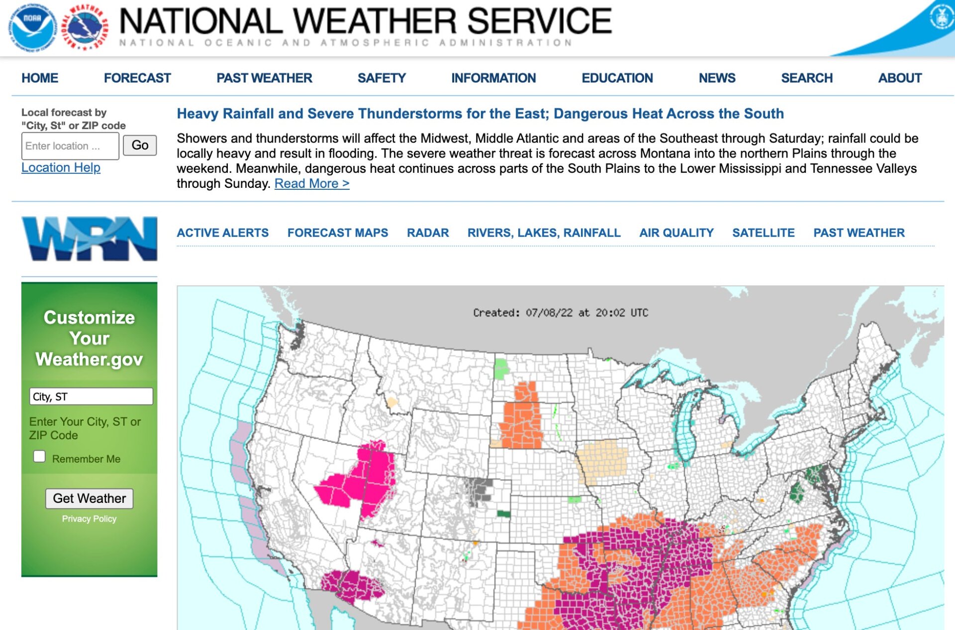Screenshot: National Weather Service
