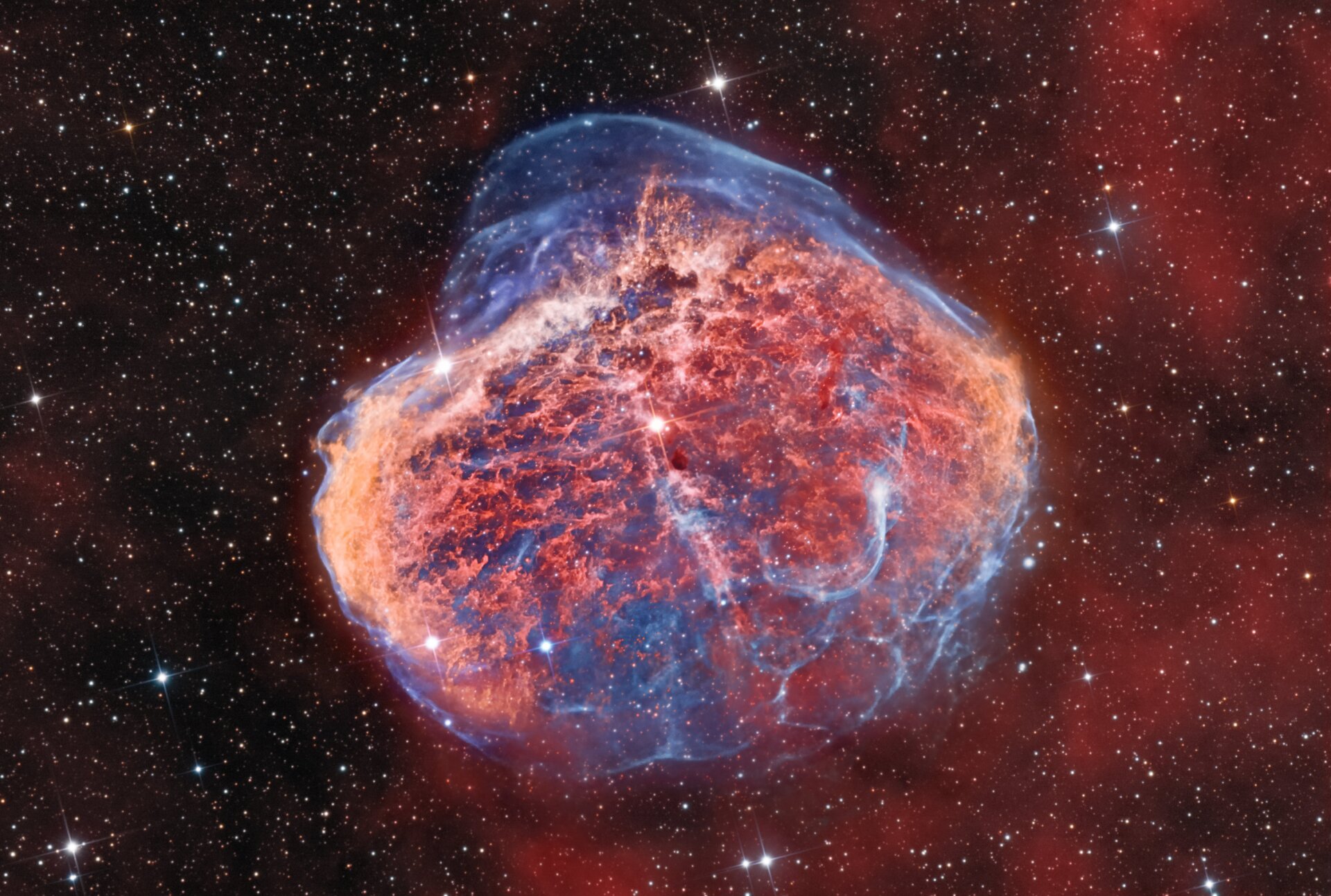 The Crescent Nebula, in its blue-and-orange glory.