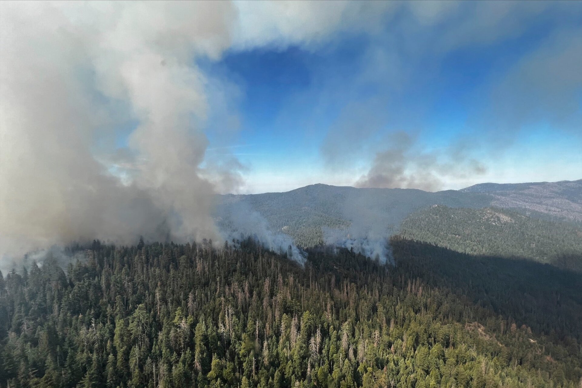 Smoke keeps rising from the Washburn Fire in Yosemite National Park on Friday, July 8.