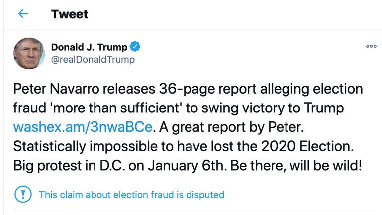 Trump’s December 19, 2020 tweet urging supporters to flock to D.C. on January 6. 