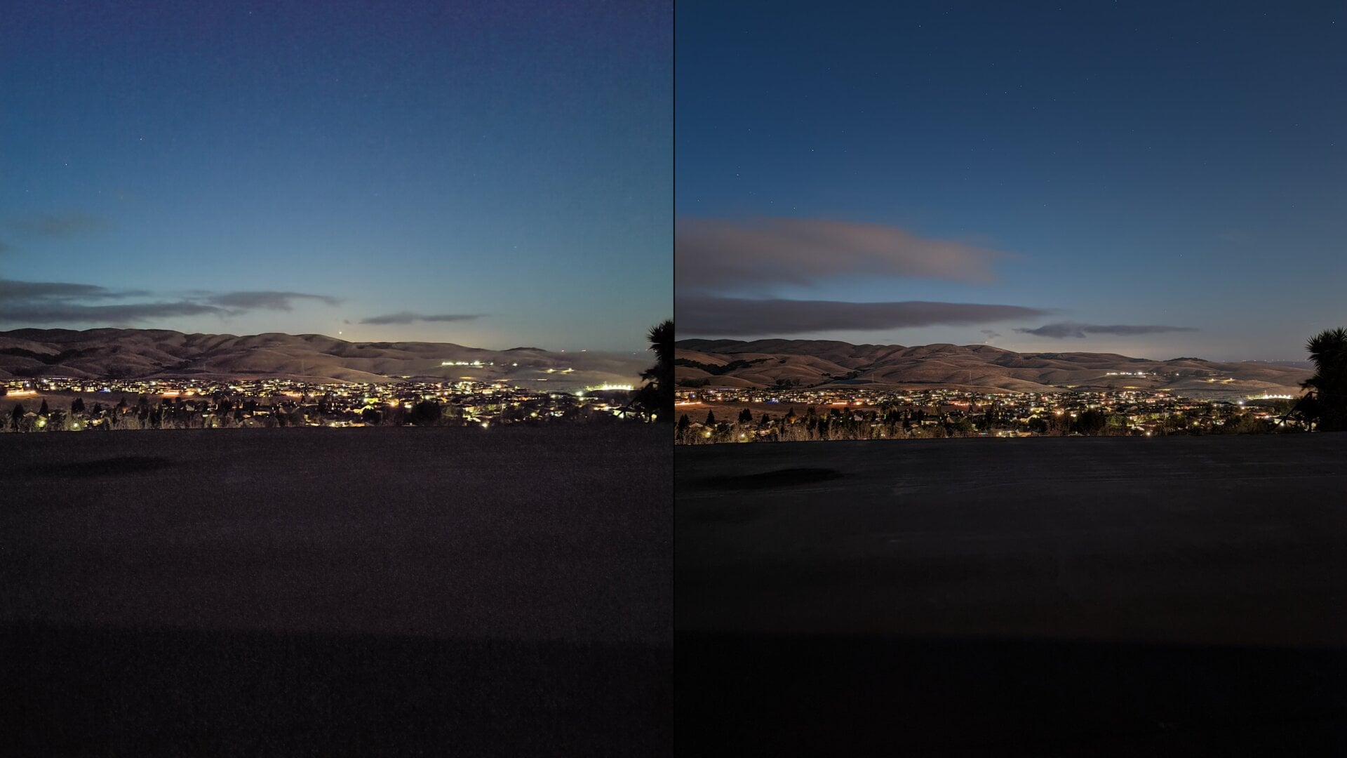 The Nothing Phone (1)‘s night shot on the left compared to the Pixel 6 Pro’s night shot on the right. 