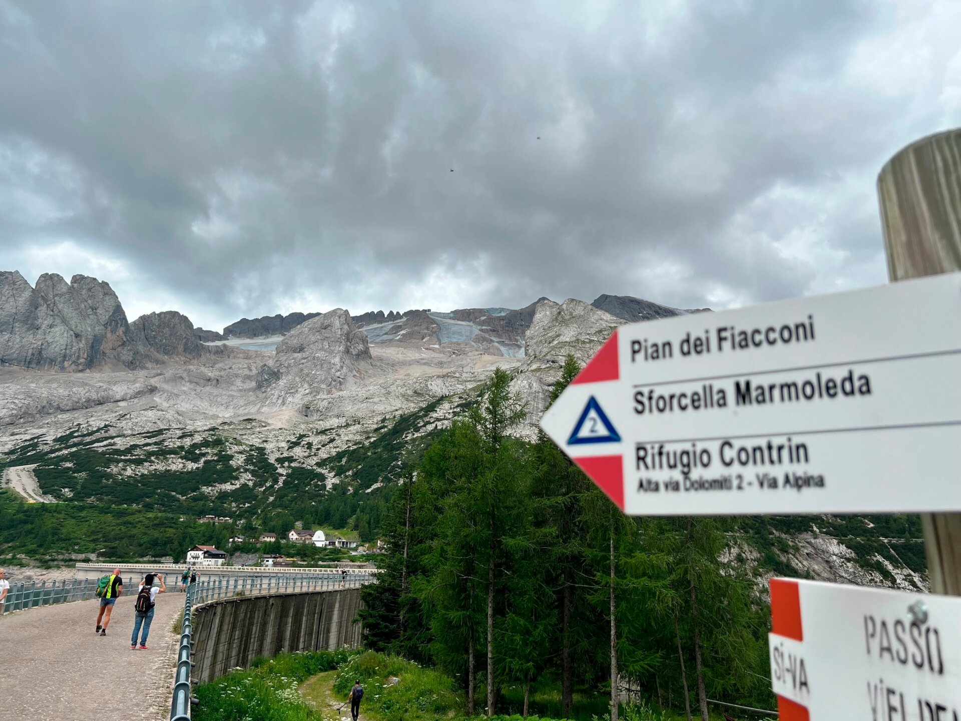 A view of Mount Marmolada from Passo Fedaia in the Dolomites in South Tyrol.