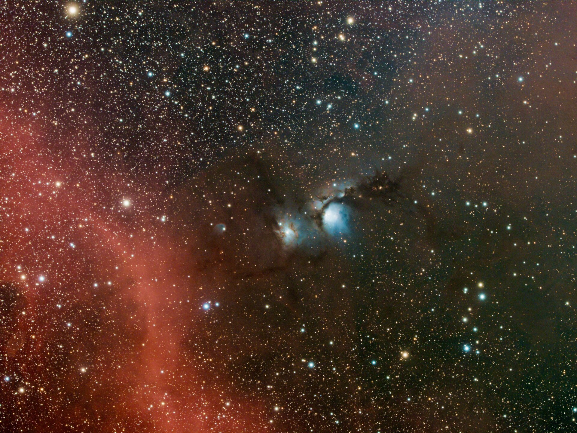 Messier 78 glows blue, surrounding by the starry backdrop of space.